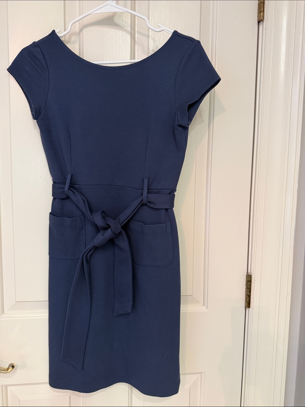 Theory Navy Tie-Waist Cap-Sleeve Midi Dress P